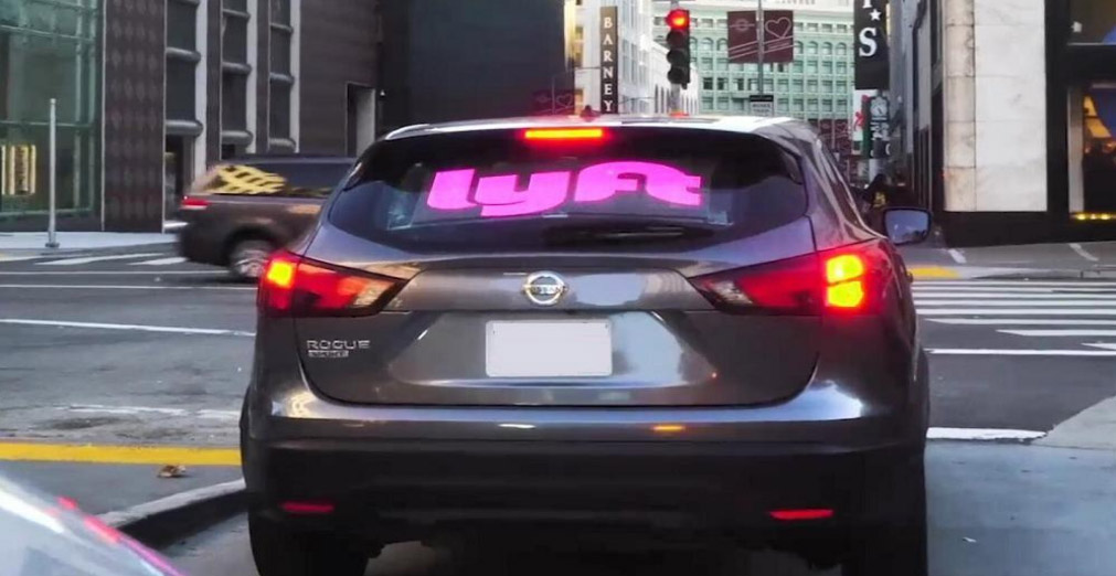 led sign on car of the rear windshield